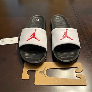 New Nike Air Jordan Break Jumpman White Red Slides Sandals